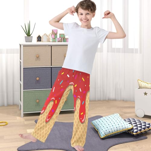 Boys' Pants Deep Red Ice Cream Joggers Elastic Long Bottoms Trousers Sweatpants with Pockets Size 6-144