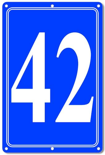 Image of Premium Aluminum Number Signs 42, Metal 12 inch X 8 inch Blue Numbered Signs Outdoor for Parking Lots, Floor, Dock, Court, Aisle, Field, High Visibility, No Fade, Weather-resistant