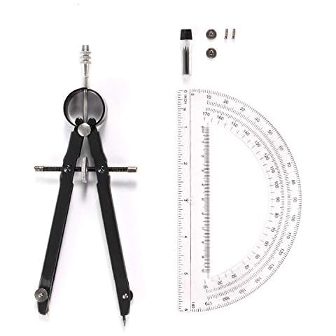 Professional Precision Compass Set, Metal Spring Bow Compass with Protractor, Lock, Pencil Leads & Screw Replacements, for Geometry, Math, Drafting, Drawing & Measuring, School & Office Supplies Cover