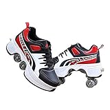 WYEING. Pulley Ice Skates,Multifunktionale Verformung Rolle Schuhe Unsichtbare 4-Rad-Rollschuhe Skate Roller Skating Kinder Outdoor-Sport Für Erwachsene Unisex,Rot,42