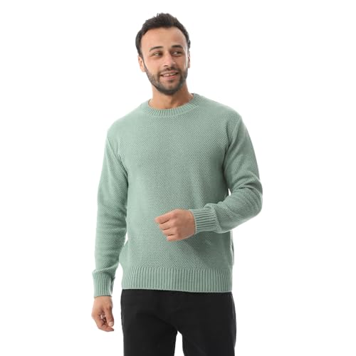 بلوفر من أندورا برقبة مستديرة للنساء، قصة عادية وأكمام طويلة، مصنوع من الأكريليك، أخضر منت، مقاس كبير