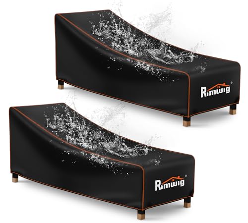Rimwig Outdoor Chaise Lounge Chair Covers Waterproof Pool Lounge Chair Covers for Chaise Lounger Black Patio Furniture Cover 2 Pack - 70x32x30 inch
