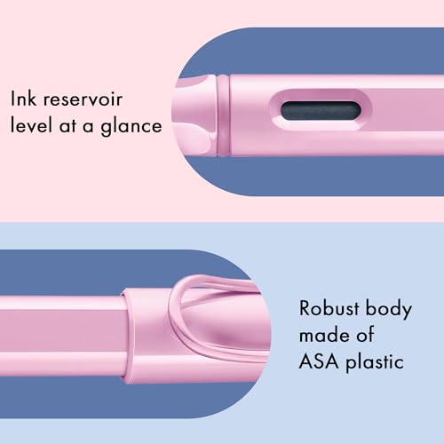 Image of Lamy Safari Light Rose Fountain Pen with LH Steel Nib in Line Width M | Lamy Fountain pen with ergonomic handle - robust ASA plastic - incl. LAMY T 10 ink cartridge blue