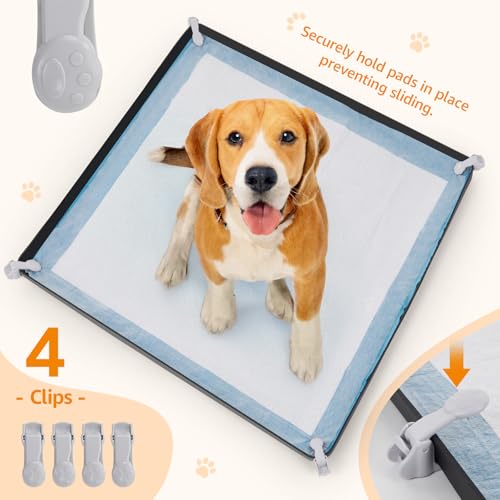 LOOBANI-Dog-Pee-Pad-Holder-Silicone-Puppy-Pad-Holder-High-Edge-Dog-Potty-Tray-with-4-Holder-Clamps-for-Puppy-Potty-Training-Fits-Up-to-24-x-24-Training-Pads-Black LOOBANI Dog Pee Pad Holder Silicone Puppy Pad Holder High Edge Dog Potty Tray with 4 Holder Clamps for Puppy Potty Training Fits Up to 24 x 24 Training Pads Black