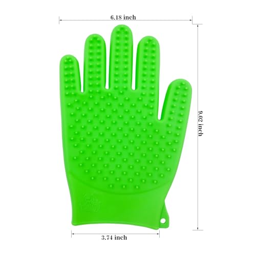 Image of Pet Grooming Bath Gloves - Double Sided Silicone Hair Removal Mitts for Dogs & Cats, Deshedding & Bathing Brush 2-in-1 for Wet /Dry Use - 2 Pack