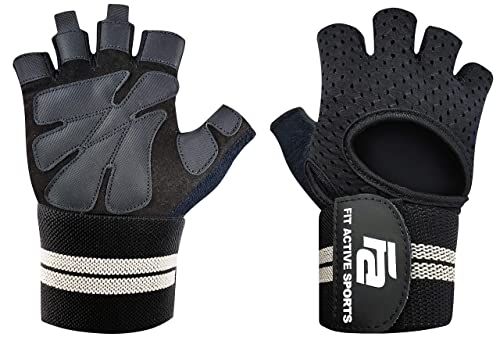Fit Active Sports New Grip 2.0 Ventilated Weight Lifting Workout Gloves with Wrist Wraps for Gym Exercise, Weightlifting, Pull Ups - for Men & Women (L)