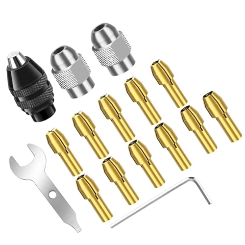 Drill Chuck Collet Set, 16pcs Collet Nut Kit 0.5-3.2mm Shank Replacement Keyless Quickly Change Chuck Rotary Tool