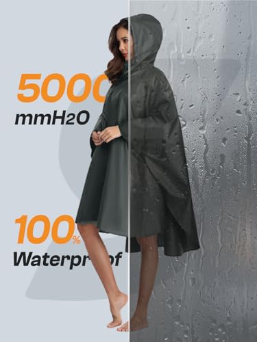 Image of SaphiRose Adult Rain Poncho Waterproof Hooded Zipper Raincoat with Pockets | OEKO-TEX Certified 100% Polyester, Lightweight Packable Storage Pouch, Heat-Sealed Seams, Quick-Dry for Outdoor Hiking