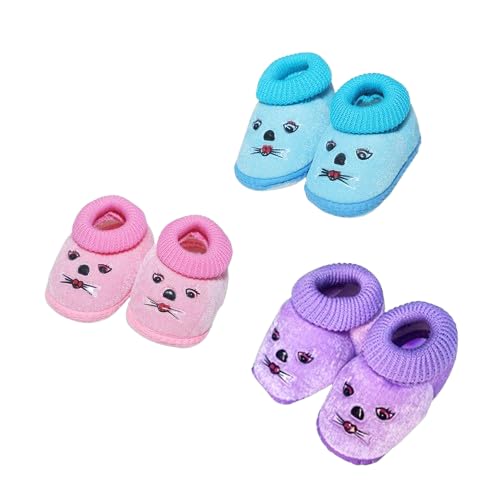 Image of Kids Unisex New Born Baby Cute Printed Stylish Fashionable, Lightweight Fabric Shoes / Infant booties /Kids Footwear / Baby Booties / Sandals for all weather for boy and girl (up to 0-12 months) Multicolour Pack of 3