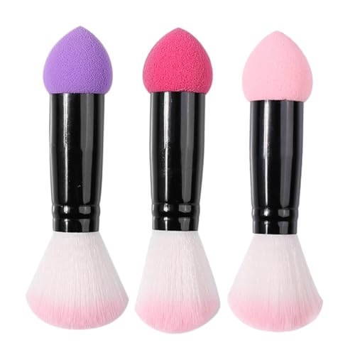Healeved 3Pcs Double Sided Makeup Brushes Blush Powder Application Skin Friendly Materials Lightweight Travel Friendly for Quick Touch Ups