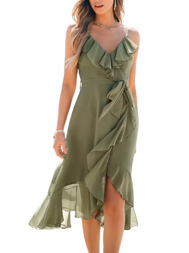 CUPSHE Women's Summer Dresses Ruffled Sleeveless Spaghetti Straps Beach Midi Chiffon Bridesmaid Wedding Guest Dress