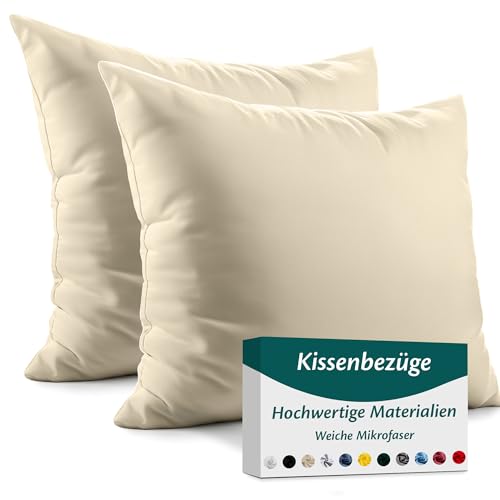 Kissenbezug 35x35 – Mikrofaser Oeko-TEX Zertifiziert – Beige – 2er Set Kissenbezüge für Kissen 35 x 35 Weich & Atmungsaktiv – Kissenhülle...