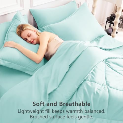 Image of CozyLux Queen Comforter Set Spa Blue - Bed in a Bag Queen Size 7 Pieces, Luxury Soft Bed Set for All Seasons, Bedding Set with Down Alternative Comforter, Sheets, Pillowcases & Shams