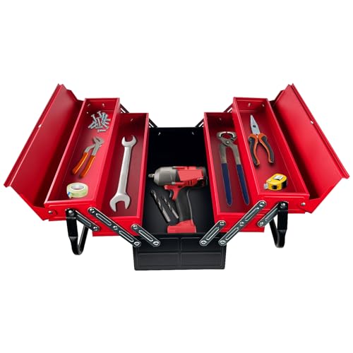 Crystals 3 Tiers - 5 Trays Metal Tool Box, Cantilever Organiser Storage Box for Garage Home Tools, Toolbox - Red (47 x 32 x 20cm) 2 Crystals 3 Tiers - 5 Trays Metal Tool Box, Cantilever Organiser Storage Box for Garage Home Tools, Toolbox - Red (47 x 32 x 20cm) - Image 2