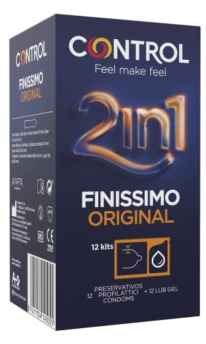 Control Preservativos 2 In 1 Finissimo, Caja de 12 Kit de Condones Más Lubricante en Dosis, Sexo Seguro, Preservativos y Lubricante 2 en 1, Set 12 (Pack Ahorro)