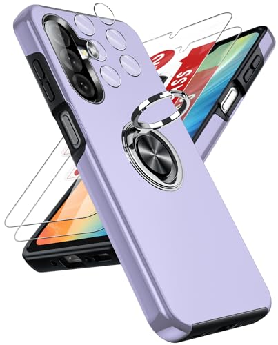 LeYi for Samsung Galaxy A26 5G Phone Case with 2 Tempered Glass Screen Protector 2 Camera Lens Protector and Invisible Phone Ring Holder Shockproof Protective Cover for Samsung Galaxy A 26 - Purple