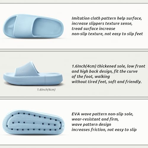 BAXIWUY Badelatschen Damen Badeschuhe Herren Schlappen Badeschlappe Cozislides Original Slippers Rutschfest Hausschuhe Sommer Pantoletten Wolkenschuhe Flip Flops Indoor/Outdoor，Blau，44-45 EU 5