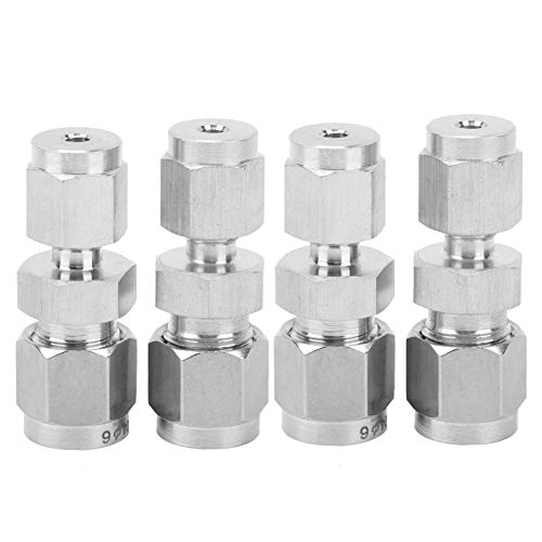 4Pcs 304 Stainless Steel Compression Tube Adapter, Double Ferrule Straight Reducer Union, Strength for Water Air Oil Pipes, Quick Screw, (F3 / F6)