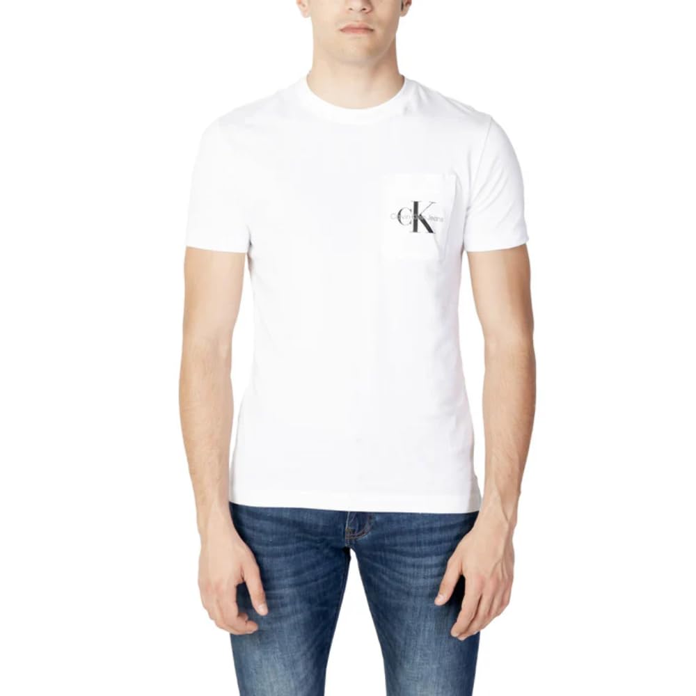 Calvin Klein Jeans Men's CORE MONOLOGO POCKET SLIM TEE, Bright White, XXL
