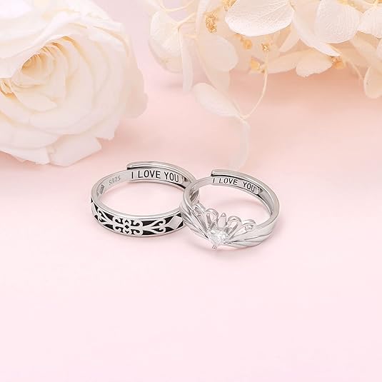 DAOCHONG Prinzessin und Ritter Versprechensringe für Paare Passende Ringsets 925 Sterlingsilber Ich liebe dich Verlobungsring für Sie und Ihn Ehering Verstellbare Paarringe