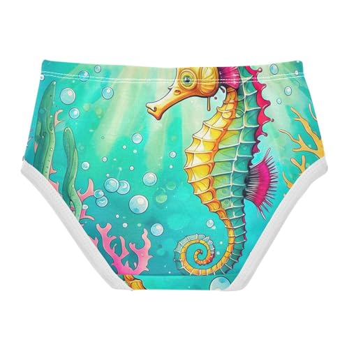 Artistic Toddler Girls Underwear 2t Cotton Panties for Girl Seahorse Teal Watercolor Briefs Kids Undies2