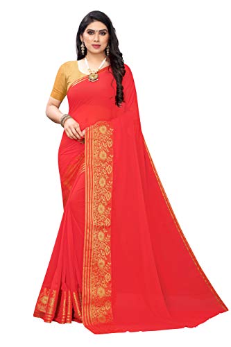 Image of AKHILAM Women's Fashion Chiffon Saree With Blouse Piece
