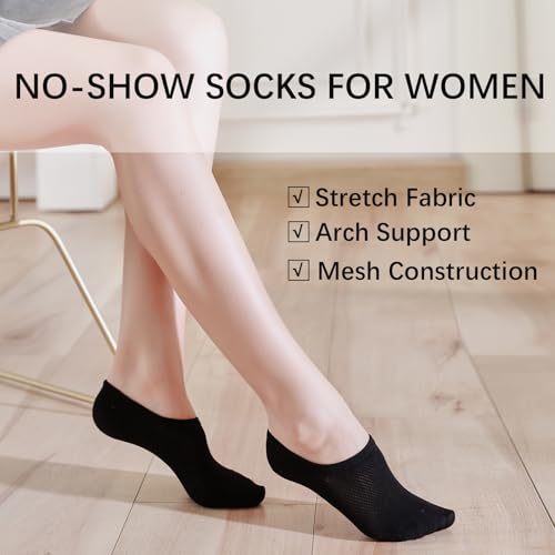 Image of 6 Pairs No Show Socks Womens Cotton Low Cut Non Slip Casual Socks Invisible Flat Boat Liner Socks (5-9 Size)