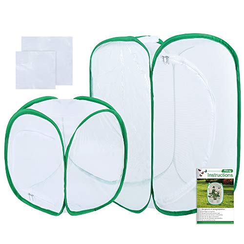 Pllieay 2 Pieces 2 Sizes Butterfly Habitat Cage with an Instructions and PVC Floor Covers, Collapsible Light-transmitting Terrarium White Insect and Butterfly Net for Kids Raising Insects