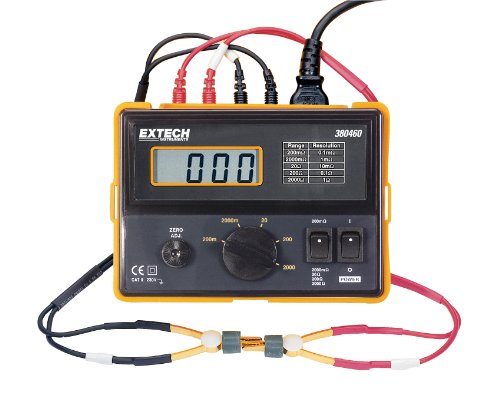 Extech 380460 Precision Milliohm Meter 110 VAC - 4-Wire Kelvin Clip, 0.1 mΩ Resolution, Large 0.7″ 1999-Count LCD, Portable Durable Field Housing