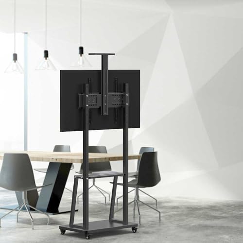 Image of BIG VUE Rolling /Mobile TV Cart with Wheels for 32-65 Inch LCD LED 4K Flat Screen TVs, TV Floor Stand with Shelf Holds Up to 100 lbs | Adjustable Height Trolley Max VESA 600 x 400 mm