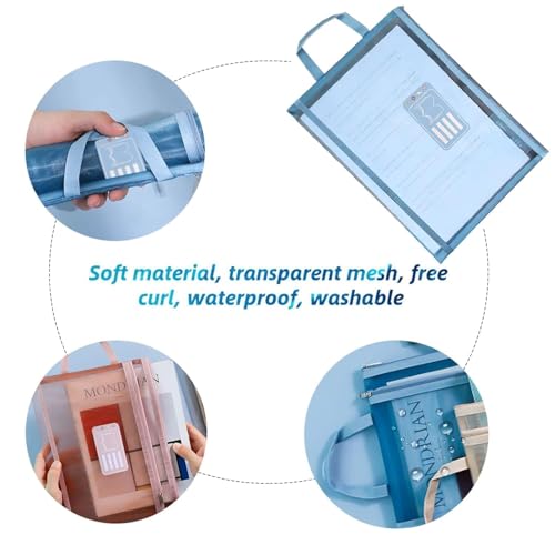 Image of Shuttle Art A4 mesh Zipper Document Pouch Clear File Organizer with Handle,Transparent PVC Folder Bag for School Office Travel,Pastel Zip Document Holder,Stationery Storage Envelope case for Papers