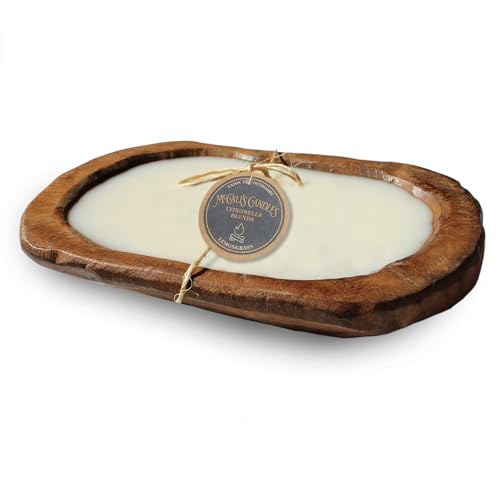 Image of McCall's Candles | Citronella Lemongrass | Rustic Wooden Bread Bowl Candle | Multi-Wick | USA-Poured Wax | Outdoor-Ready | Reusable Hand-Carved Bowl