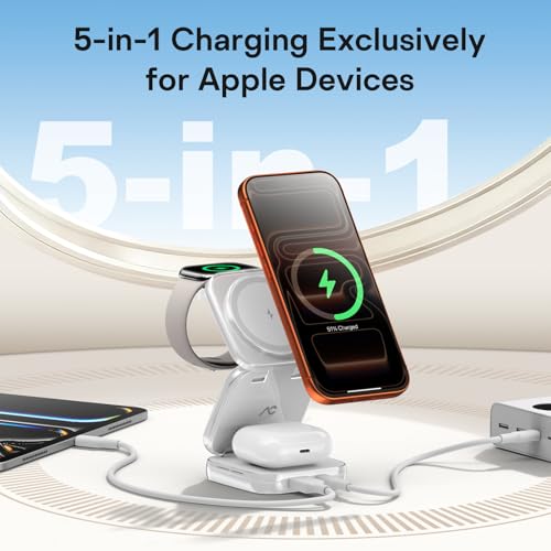 Image of 5-in-1 Wireless Charger for MagSafe, AC ISLAND Portable Travel Charging Station, 35W Max Qi2 Fast Foldable Magnetic Stand, Evolved for iPhone 17-12 Series, Apple Watch, AirPods (with 35W Adapter)