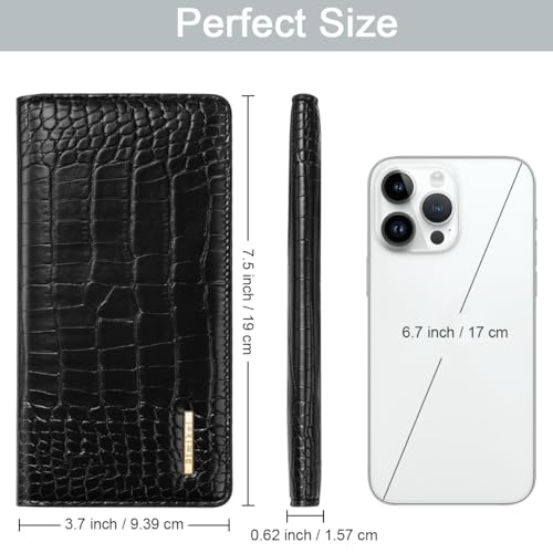 Wallet Women Bifold Faux Crocodile Leather Minimalist Slim Thin Long Wallets RFID Blocking Credit Cards Holder Purse with Back Zipper Coin Pocket for Women and Men,Black3