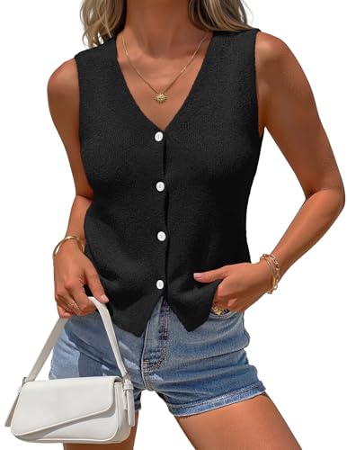 MEROKEETY Women's Sleeveless Sweater Vest 2026 Spring Summer Knit Tank Top Casual V Neck Button...
