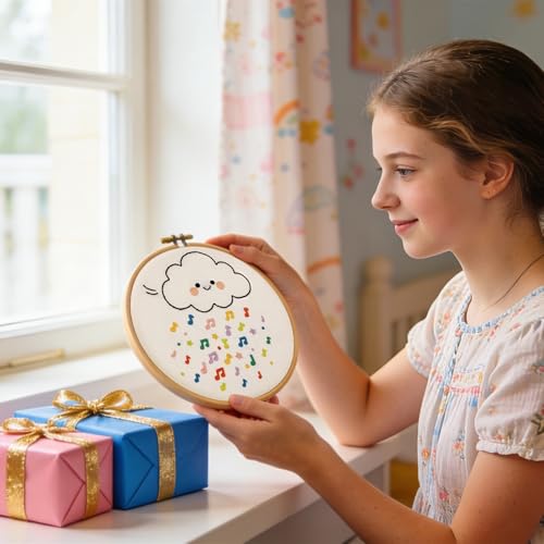 Image of Crafmanoe Cute Embroidery Kits for Beginners Adults, Hand Embroidery Starter Kits, Stamped Cross Stitch Kits for Beginner Adult Craft Kits for Women, Entire Set of Embroidery Supplies & Video Tutorial
