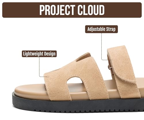 Image of Project Cloud 100% Genuine Leather Sandals for Women Footwear - Stylish Womens Sandals with Plush & Soft Insole - Non-Slip and Water-Resistant Beach Sandals Slides for Women (Mayvy)