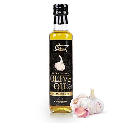 Lieber's Garlic Infused Extra Virgin Olive Oil | Premium Low FODMAP Flavored EVOO For Bread Dipping, Salad Dressing, Vegetables, Marinades, Cooking | Infused With Real Garlic Pieces | 8.45 Ounces