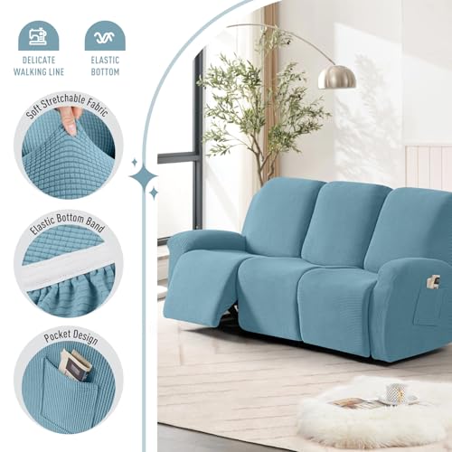 Image of TAOCOCO Recliner Sofa Covers 8-Pieces Stretch Large Couch Covers for 3 Seats Reclining Slipcovers Soft Jacquard Pattern Furniture Protector (Dusty Blue)