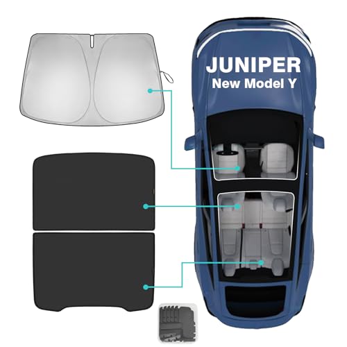 BestEvMod 3PCS Windshield& Roof Sunshade Compatible with 2026 2025 Tesla New Model Y Juniper Foldable Sun Shade Accessory Heat UV Protection Visor Accessories with Storage Bag (Roof+Windshield, Black)