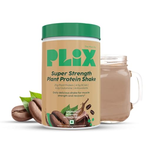 PL;IX - THE PLANT FIX Strength Vegan Plant Protein Powder - 1 KG (Cafe Mocha) Pea Protein Isolate and Brown Rice Blend, 25 g Plant Protein, No Added Sugar, Gluten free