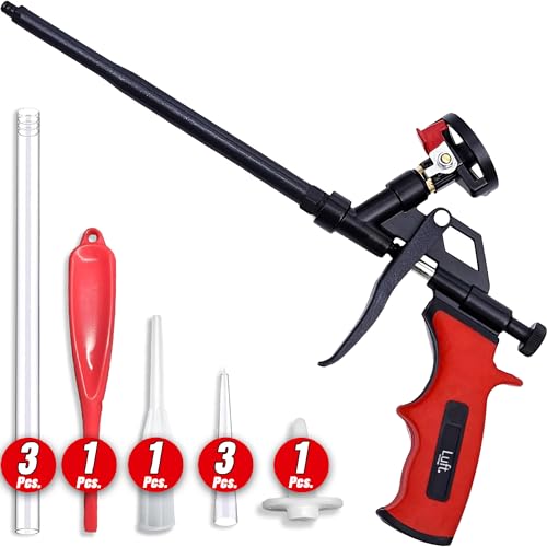 Luft Professional Expanding Foam Spray Gun (1 Insulation Gun + 3 Extenders) PU Insulating Applicator Heavy Duty Metal Body Dispensing Foam Gun Suitable for Caulking, Filling, Sealing (1 Pack)
