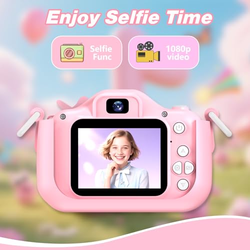 goopow kids camera toys for 3-8 year old girls boyschildren digital video camcorder camera with cartoon soft cover best chritmas birthday festival gift for kids - 32g sd card included