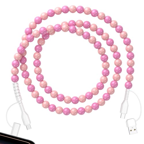 Coolden USB C Cable for iPhone Charger Cord 4 in 1 Multi Charging Cable Cute Beaded Fast Charger Cable for Girls Women for iPhone 17 16 15 Pro Max,Galaxy S25 S24 Ultra,iPad 11th/10th Gen Pink
