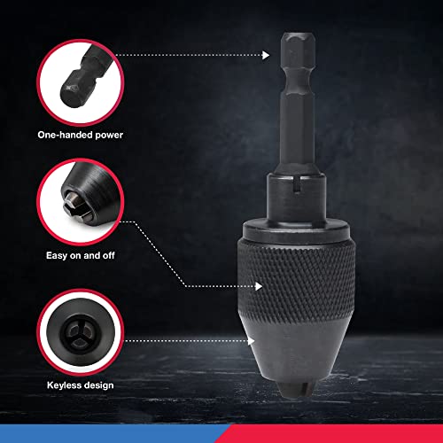 Neiko 20753A Keyless Drill Chuck For Impact Driver, Chuck Conversion Adapter, 1/4” Hex Shank, Convert Cordless Screwdrivers Into Power Drills In Seconds, For Round-Shank Drill Bits, No Keys Needed #TOP3