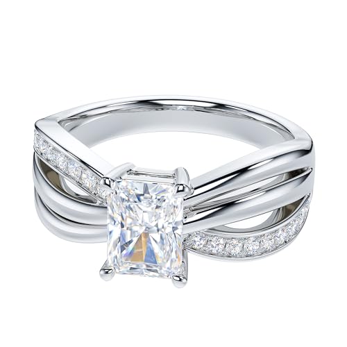 THELANDA Emerald Cut Genuine Moissanite or Simulated Diamond Ribbon Bowknot Infinity Engagement Ring Crisscross Twisted Knot Promise Ring3