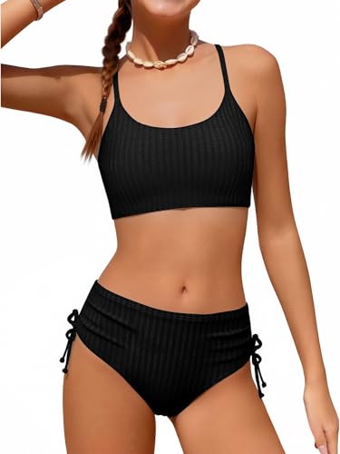 Image of Weixinbuy Girls Swimsuits Summer Bathing Suit for Teens Girls 2 Piece Bikini Set Solid Beach Swimsuit Swimwear for Girls