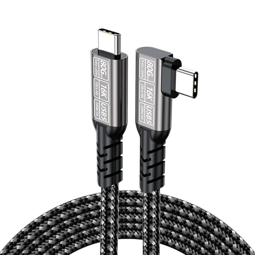 USB5 Data Cable, USB4 80Gbps USB C to USB C Cable 240W PD 3.1, 90 Degree Right Angle, High-Speed Video, Thunderbolt 4/3 Compatible, Braided Type C Cord for Laptop Dock, Silver Gray 4.92FT image 4