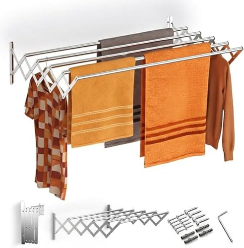 Image of Omega-Pro Stainless Steel Foldable Cloth Dryer Stand Double Rack Cloth Stands for Drying Clothes Steel [ Cross ] (WALL Mount)