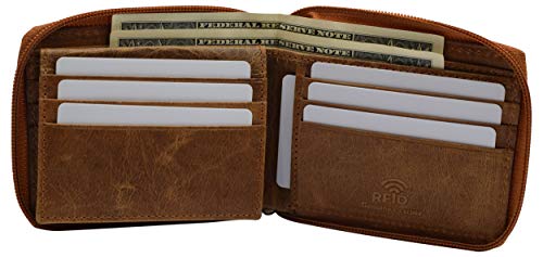USA Zipper Bifold Wallet For Men or Women RFID Safe Comes in a Gift Box (Tan)3